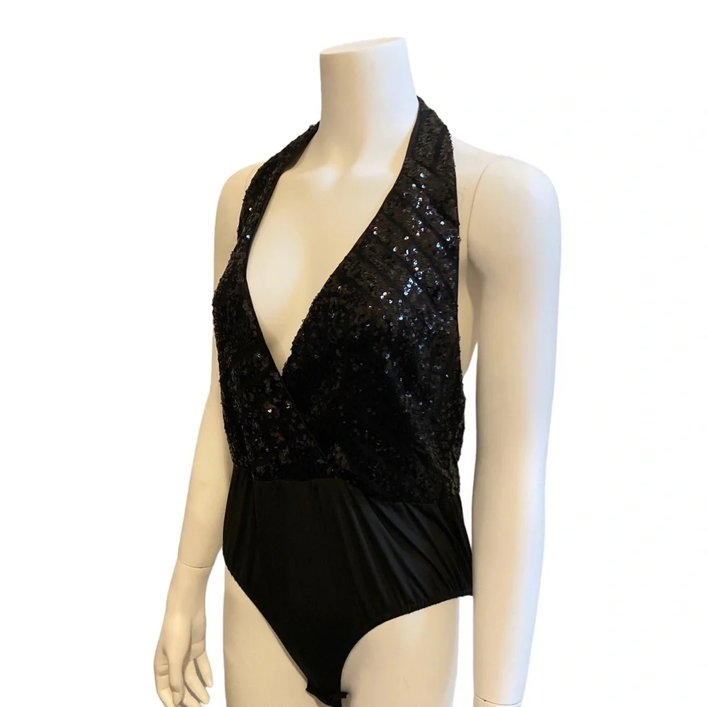 NWT SHINESTAR Black Sequins Bodysuit, Size Large - Picture 3 of 12